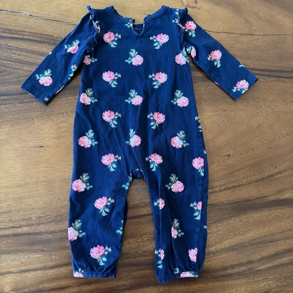 GAP Navy Blue Romper with Pink Floral Pattern 12-18M